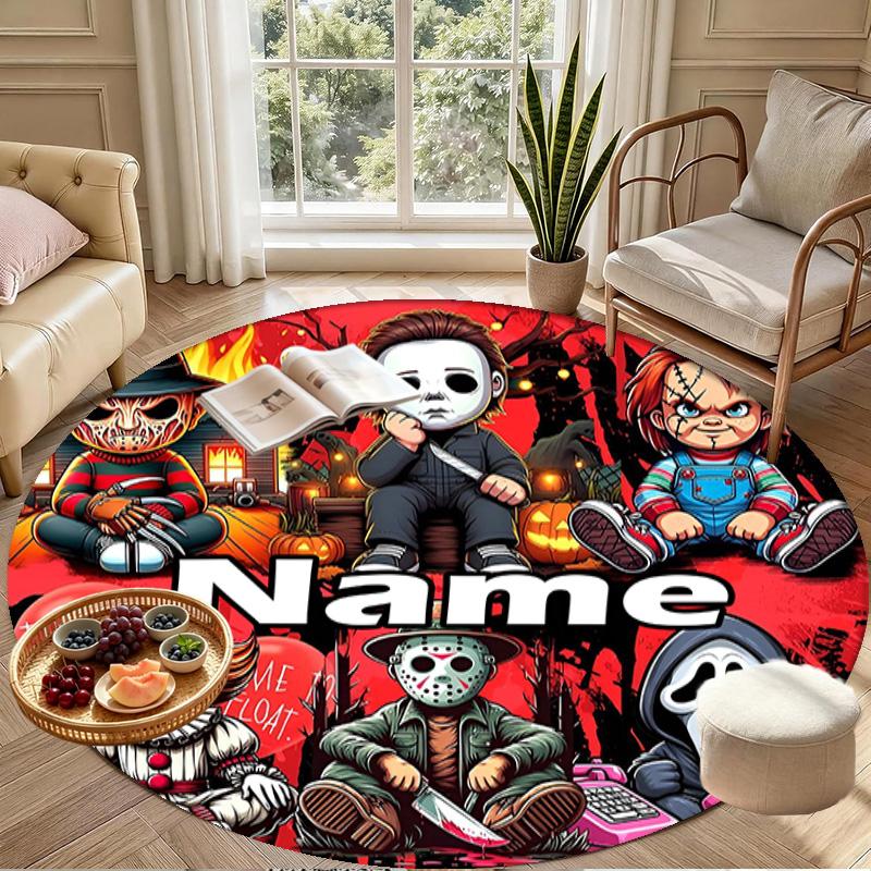 Custom Name Personalized Bride of Chucky Print Round Rug, Versatile Home Decor Carpet, for Playroom, Apartment, Balcony, Entryway, Hallway Gift