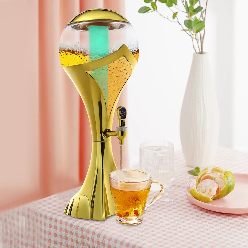 3L Sphere Wine Dispenser with Ice Tube - Modern Gold & Clear Beverage Server, 101.5Oz Capacity, Perfect for Parties & Events