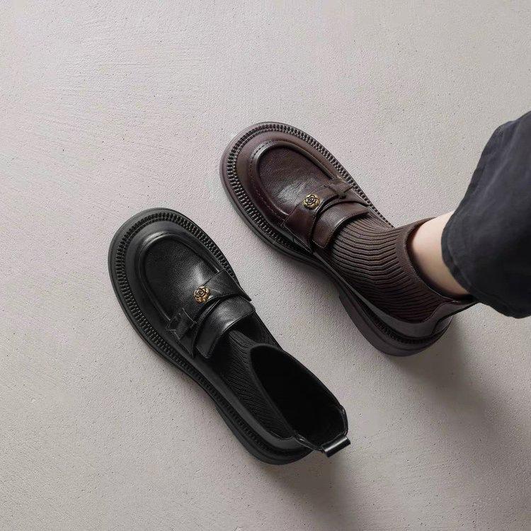 Thick-soled British short boots women's autumn and winter new camellia elastic thin boots Martin boots knitted socks boots