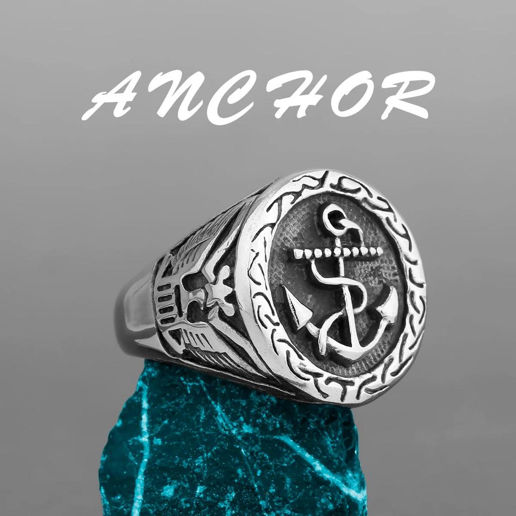 Nordic Viking Stainless Steel Ring Anchor Compass Tree of Life Rune Amulet Wolf Men Women Finger Jewelry Biker Party Club Gift