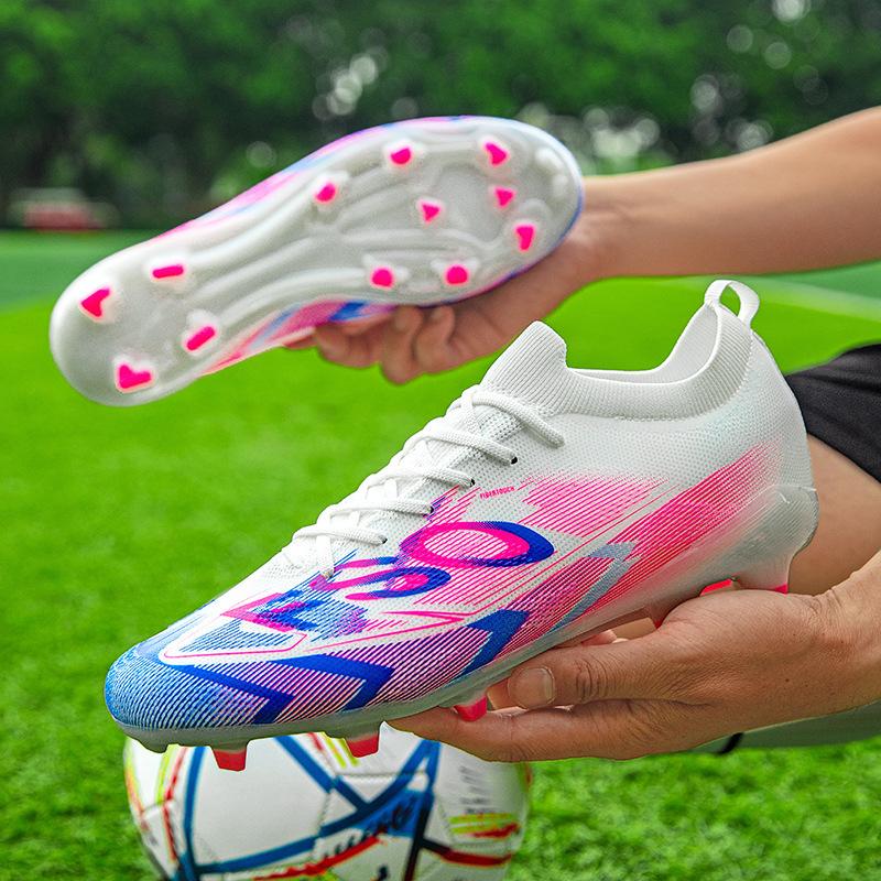 Football shoes men's AG spikes seamless fly-woven outdoor football shoes youth artificial professional training shoes
