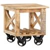 Side Table with Wheels 40 X 40 X 42 Cm Rough Mango Wood