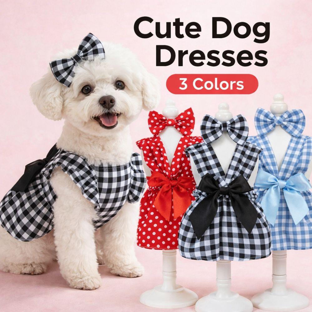 Flying Sleeve Pet Skirts Bow Headband Pet Dress Cute Cat Dog Princess Dress  Spring Summer