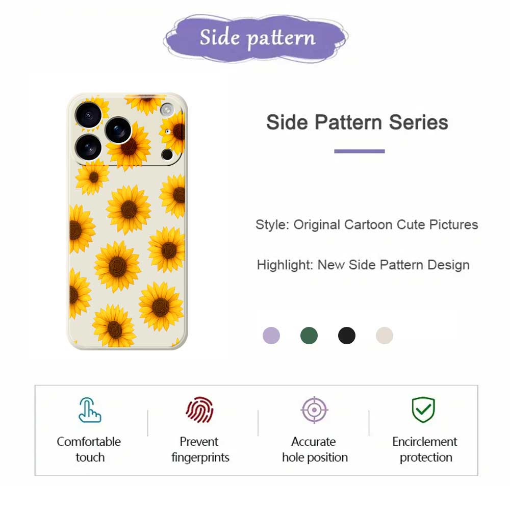 For iPhone 17 Pro Case Sunflowers Pattern Printing Straight Edge TPU Phone Back Cover
