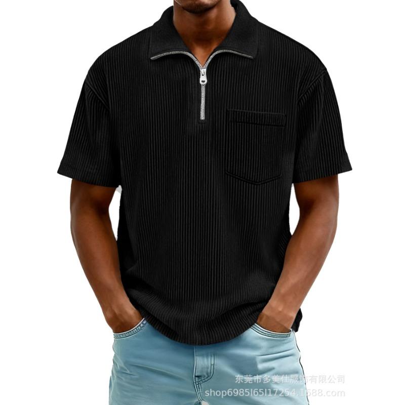 Mens Casual Solid Color Half Zip Short Sleeve Polo Shirt