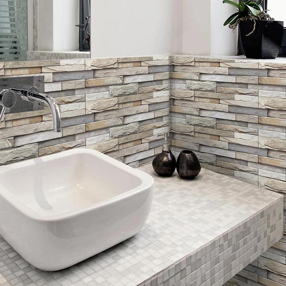 7Pcs Brick Pattern Wall Stickers 3D Peel and Stick Wall Paper Self Adhesive Wall Tile Sticker for Kitchen Bathroom Home Decor