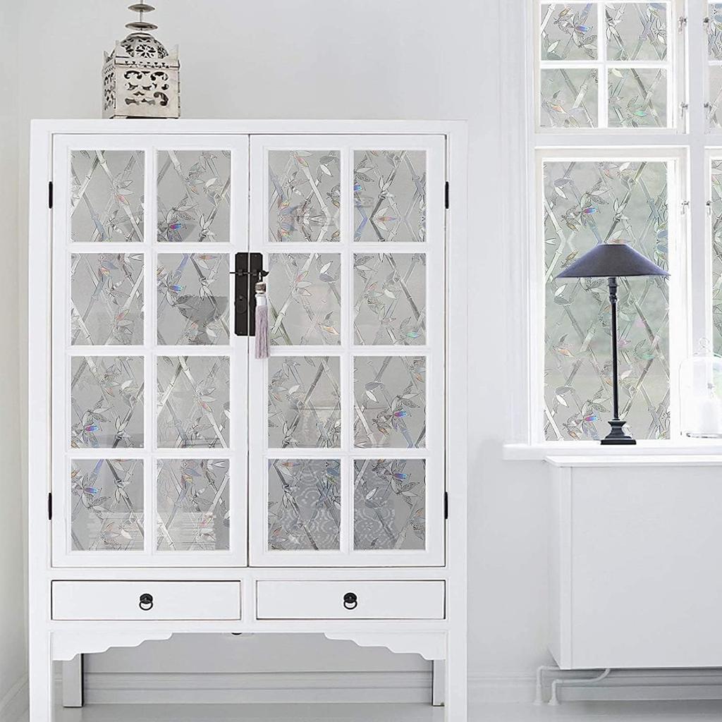 Bamboo Rhombus Design Window Film Static Cling Film Non-Toxic Living Room Kitchen Hall Porch Office Glass Film