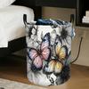 1pc Bohemian Butterfly & Flower Large Round Storage Basket with Sturdy Handle - Foldable Space-Saving Suitable for Clothes,, Laundry, Suitable for Fam