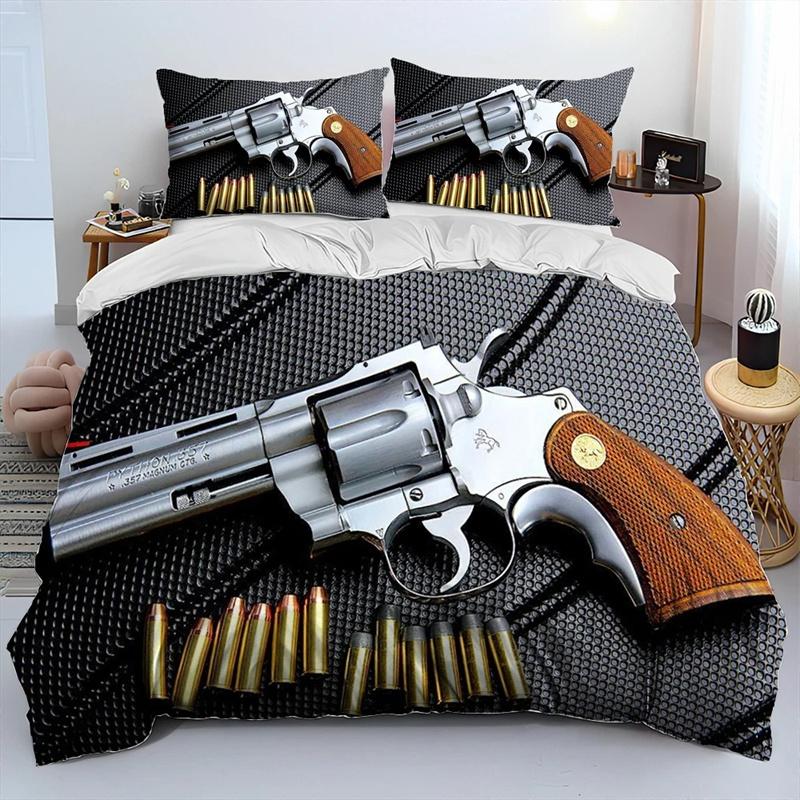 3D Rifle Revolver Cartridge Gun Comforter Bedding Set,Duvet Cover Bed Set Quilt Cover Pillowcase,King Queen Size Bedding Set
