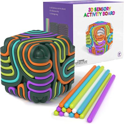 Sensory Fidget Toys for Kids Adults Silicone Activity Cube with 15 Colorful Strings Travel Stress Relief Toys Christmas Gift