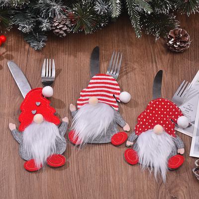 Vogue Cartoon Knife and Fork Bag 1Pcs Santa Claus Christmas Decorations 3D Cutlery Pouch No-Face Doll Decorative Items Creative Dwarf