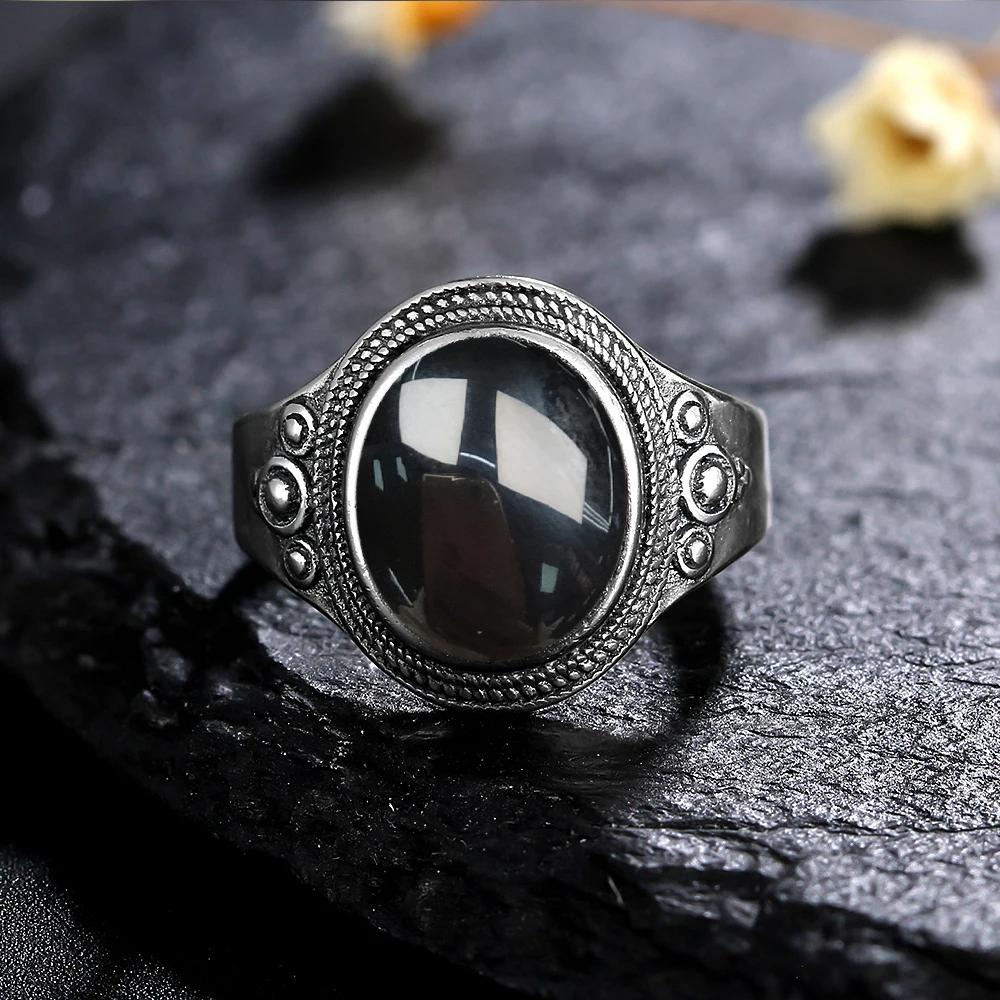 Vintage 925 Sterling Copper Ring Natural Black Onyx Ring Oval Round Stone Retro Fine Zircon Gift Sun Shaped For Women Men