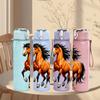 1PC Wild Horse Running Grassland Print 750ml Color Plastic Sports Water Bottle Leakproof Flip Straw Lid Suitable for Sports Office Home Use