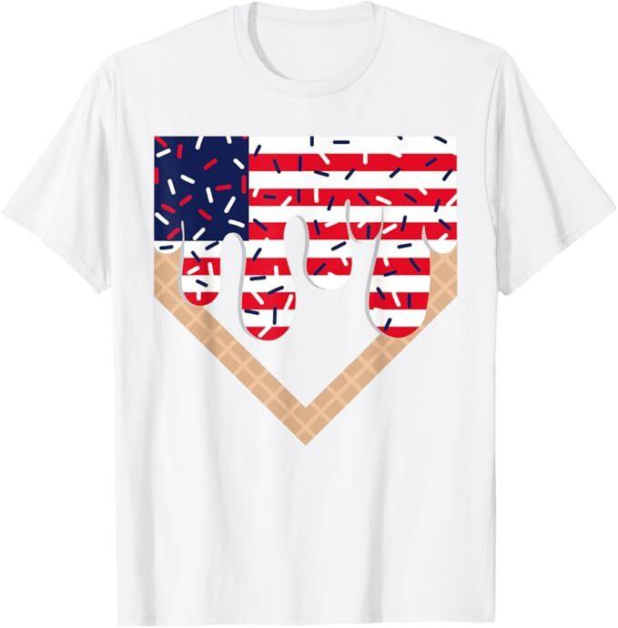 

Baseball Drip Boy Ice Cream Patriotic American Flag 4th July T-Shirt S