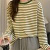 In Stock Loose Slim Versatile Black White Stripe Base Layer Thin Round Neck Long Sleeve Tee Women