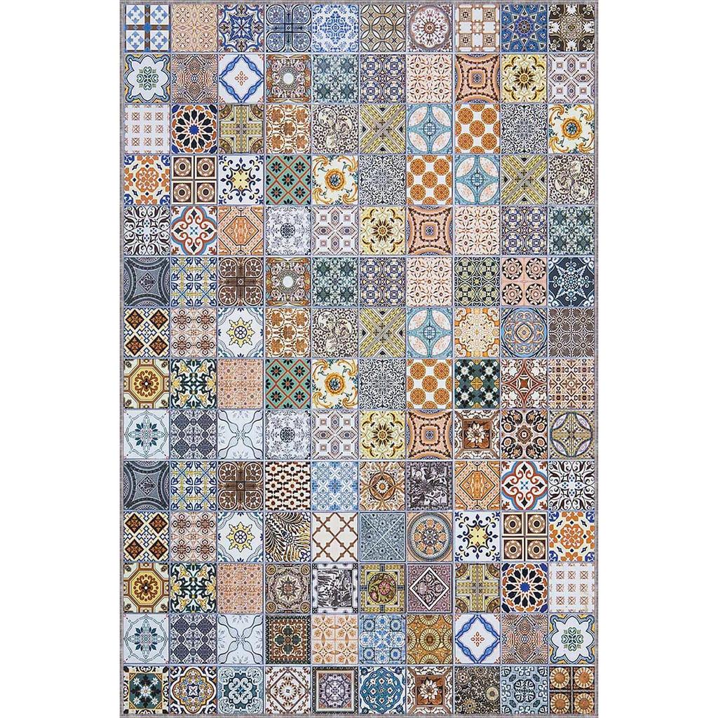 Vzorovaný koberec s modrými dlaždicemi - protiskluzový koberec, turecký koberec, tradiční měkký koberec