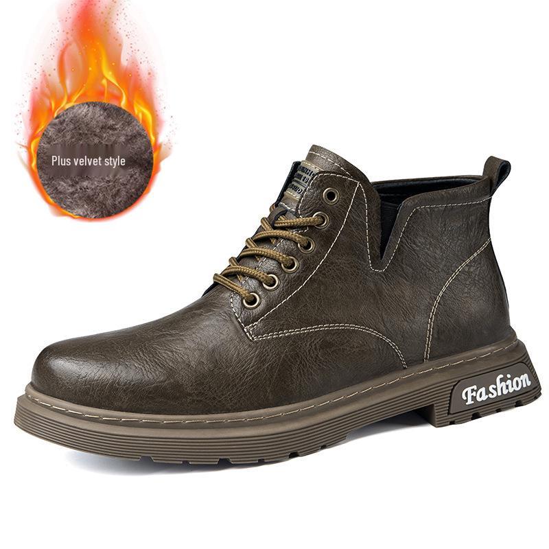 Men's Plus Size High-Top Chelsea Martin Boots - Lace-up Leather Work Boots for Outdoors and Casual Wear.
