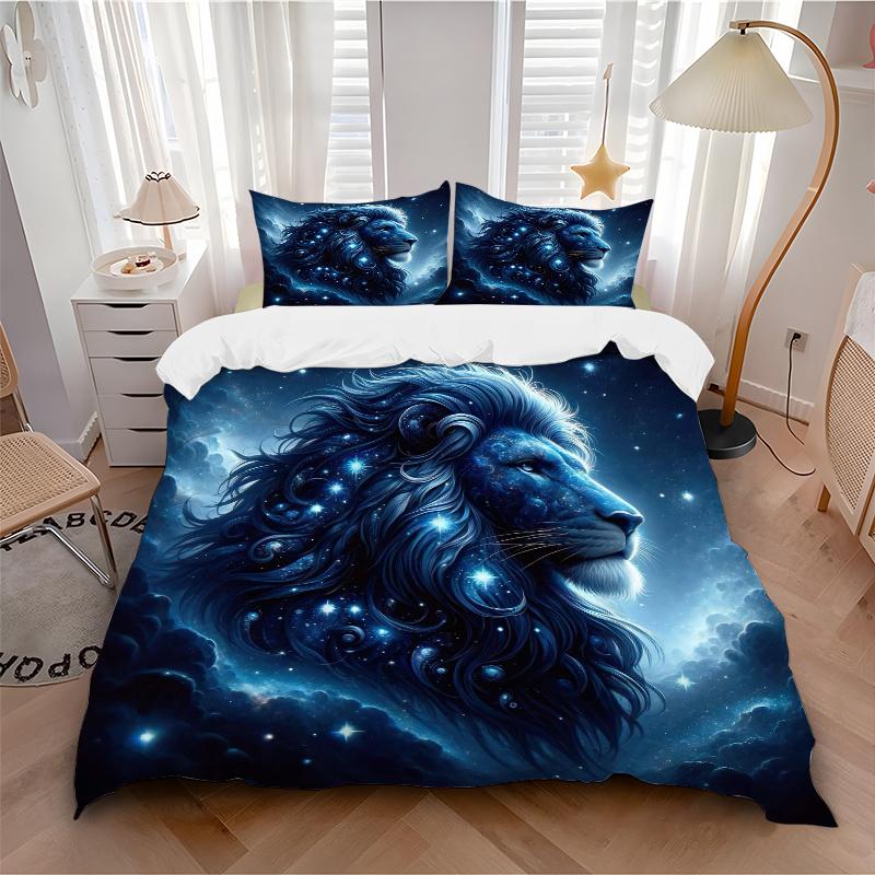 3pcs Starry Sky Majesty Lion Printed Bedding Set, Soft and Comfortable Quilt Cover for Bedroom, Guest Room (1 Duvet Cover + 2 Pillowcases, Pillow