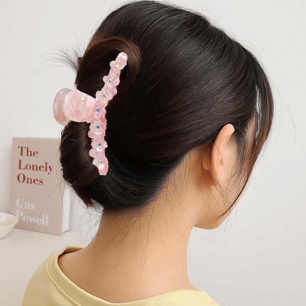 Elegant Straight Line Shaped Shark Clip Korean Style Acetic Acid Hair Claw Flower Hair Claw Gifts