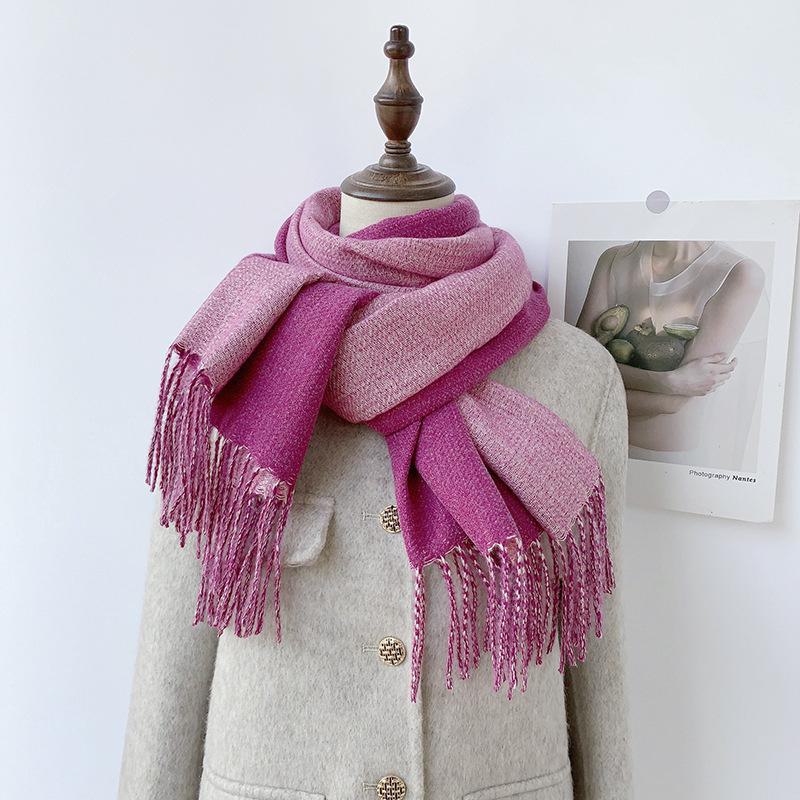 Double-Sided Solid Color Imitation Cashmere Scarf with Tassels – Cozy Korean Autumn/Winter Fashion for Students