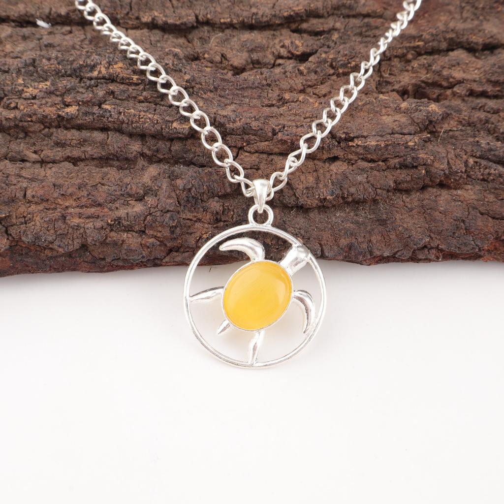 Pierre gemme Oeil de Chat Jaune Bijoux en Argent Sterling 925 Fait Main Pendentif Élégant CP-2-41