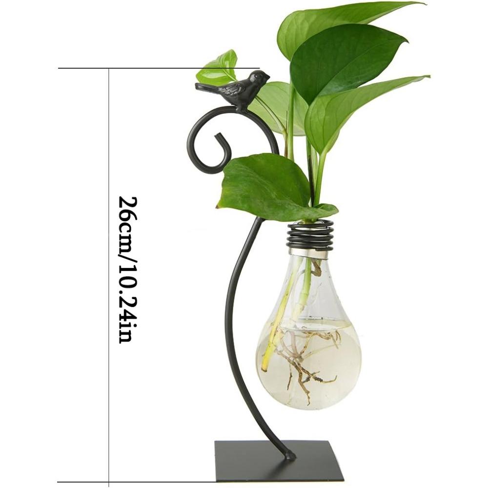 1pc Desktop Glass Planter Hydroponics Vase Planter Bulb Vase with Holder for Home Decoration Modern Creative Bird Plant Terrarium Stand