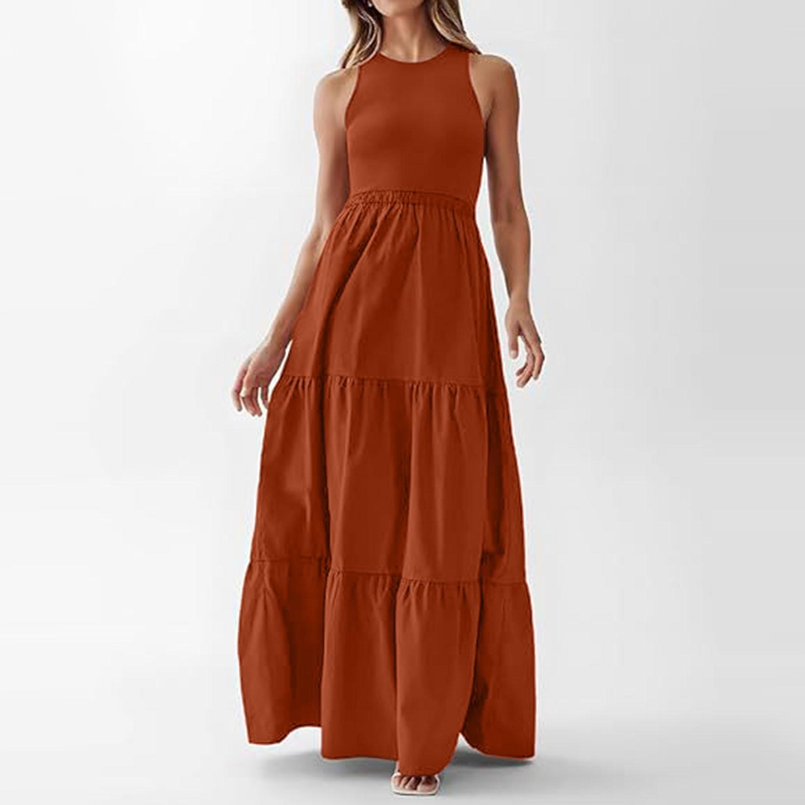 

Жіночі літні сукні без рукавів, максі-сукні, трикотажні топи та спідниця з кишенями в рубчик XL кавовий