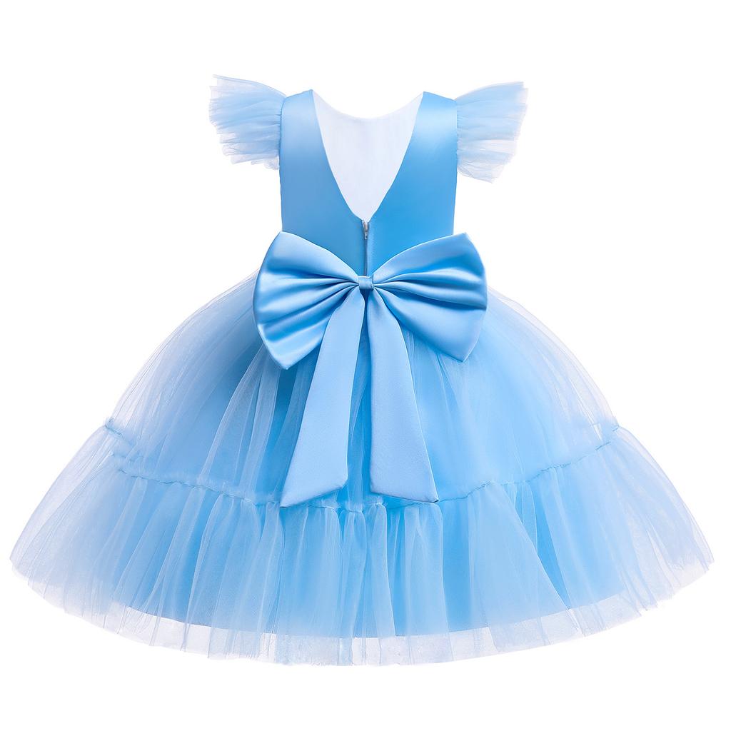 Girl Princess Tutu Ball Dress Flying Sleeves Bareback Bow Mesh Children's Party Wedding Formal Dress