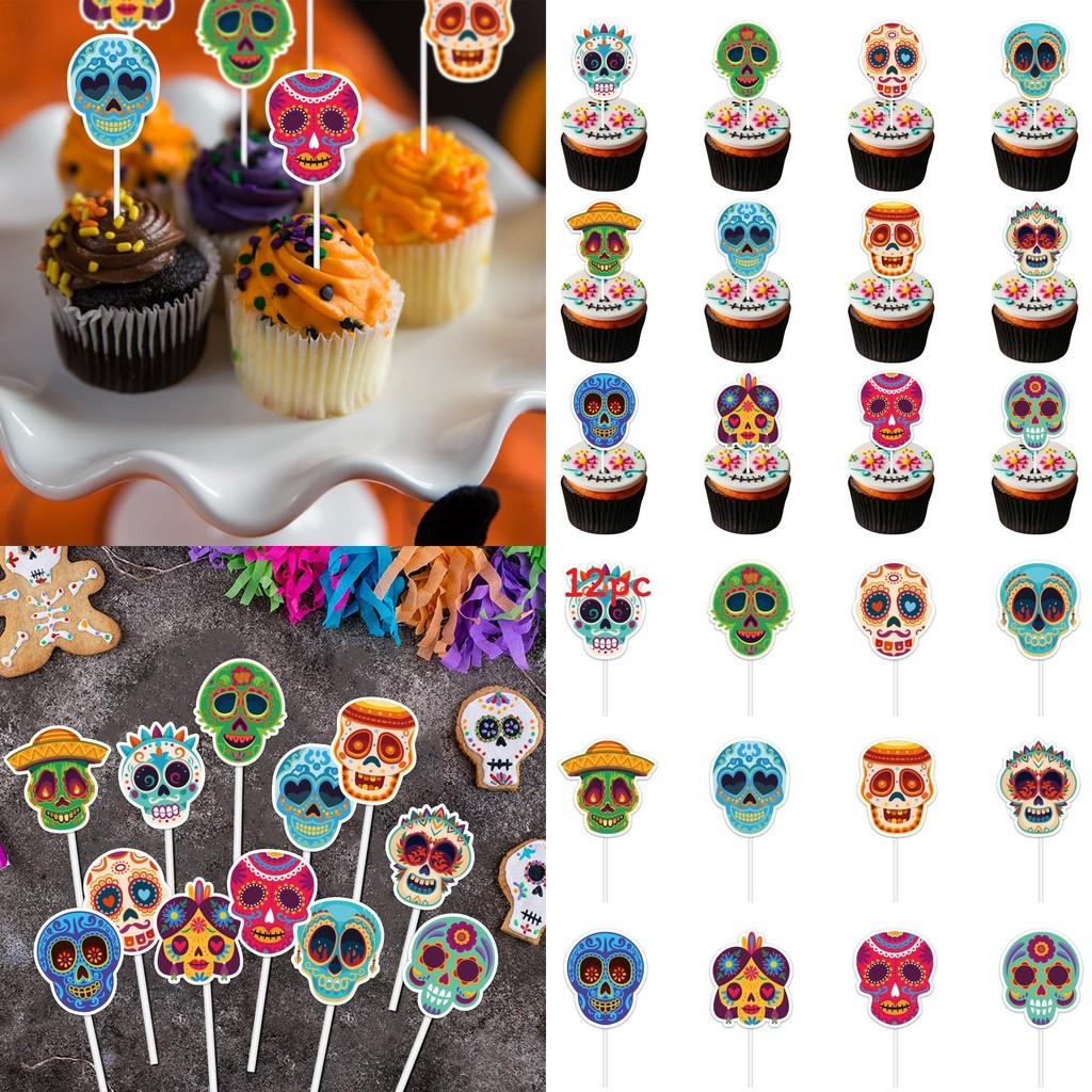 Halloween Skull Cake Topper Paper Party Decoration For Spooky Celebrations