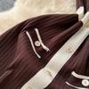 Elegant Slimming Spliced Single-breasted Knit Dresses for Women Lapel Short Sleeves Patchwork Sweater Dress Female