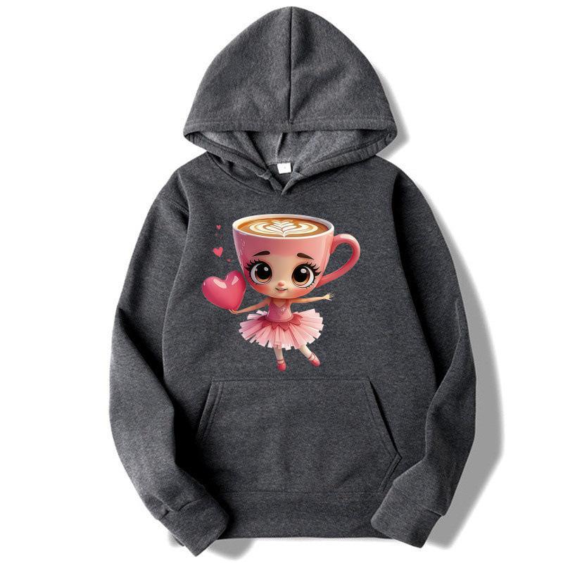 Energetic Girl Heart Apricot Ballet Hoodie – Spring/Autumn Girls' Sweatshirt with Heart Print