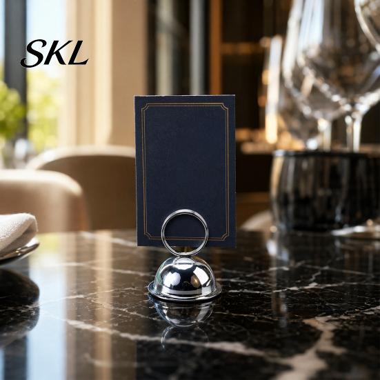 Solid Wood Table Accessory Number Holder, Metal Place Card Foodservice Split-Ring Style Weighted Holder Menu Stand for Photos, Memo, Notes,