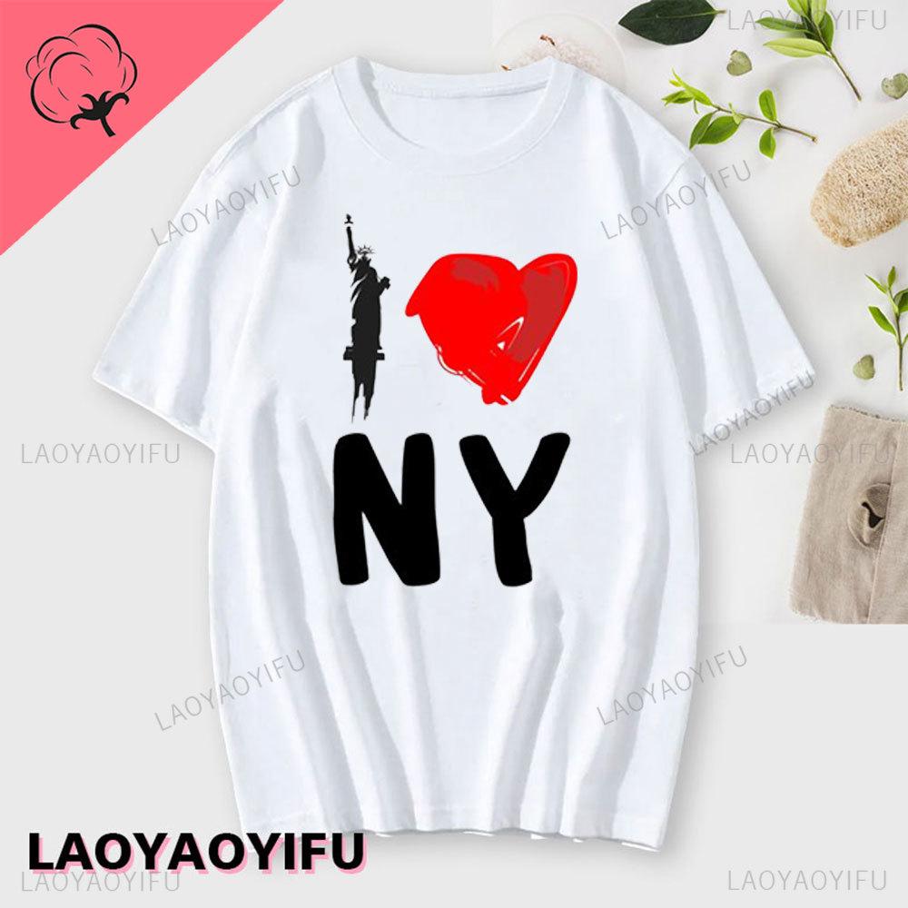 

Футболка с рисунком I Love NY New York, унисекс для девочек, Y2K, Harajuku, мода, розовый, красный, новые хлопковые топы, FeUnisex, забавная универсальная одежда, подарок, унисекс 3XL