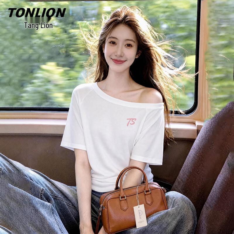 TonLion Women s One-Shoulder Graphic T-Shirt M