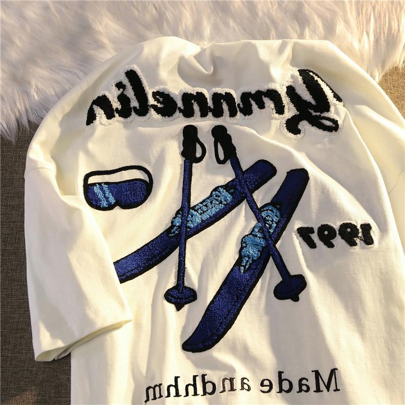 Модная мужская футболка из чистого хлопка с короткими рукавами свободный топ с рукавами пять четвертей в американском стиле уличный гонконгский стиль 2XL белый 2498₽