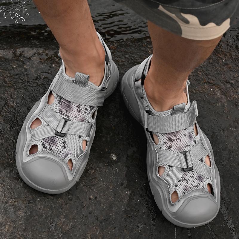 

Fashion Leather Sandals Man Casual Loafers Luxury Design Slip on Male Dress Sandals Leisure Style Big Size Outdoor Wear-resistant Sole 46