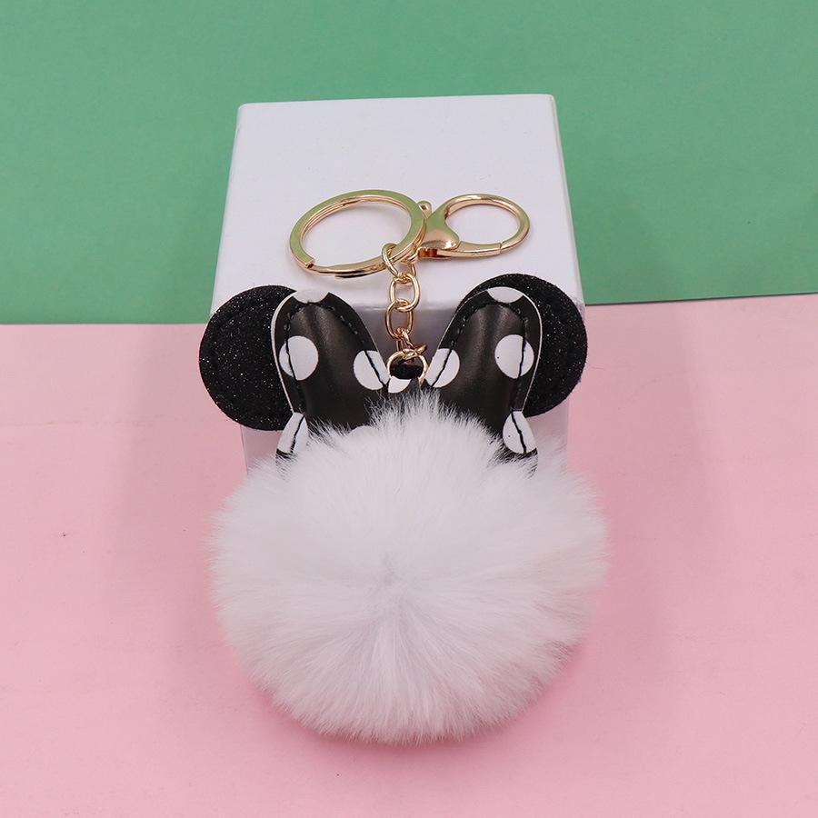 Mickey Polka Dot Bow Plush Keychain with Fur Ball Gold Chain Clasp