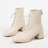 Winter High Heel Women's Ankle Boots  Fashion Lace Up Short Boots Women's Thick High Heel Side Zipper Botas De Mujer 2024