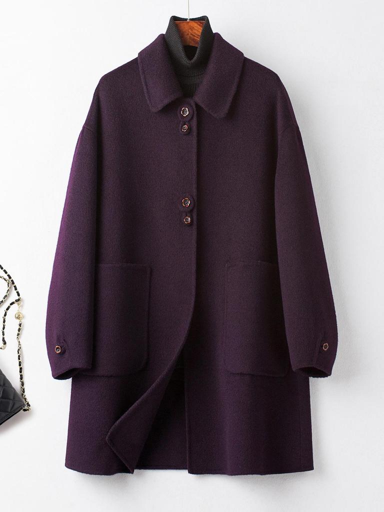 Plus Size Mid-Length Double-Sided Cashmere Coat for Middle-Aged & Elderly Women