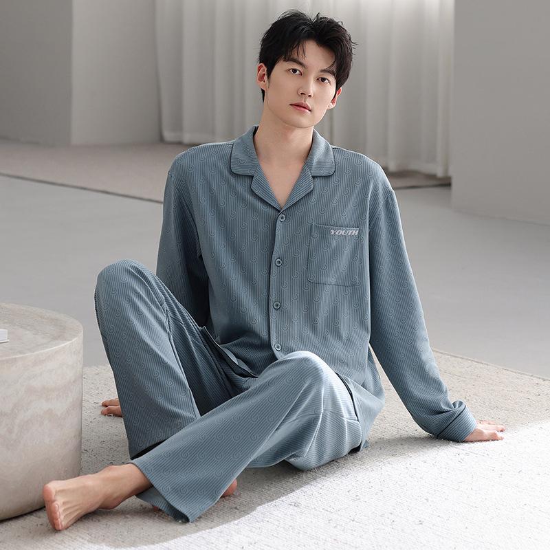 Pajamas Men'S Spring And Autumn Cotton Long Sleeve Large Size Fattened Plus Dad'S Men'S Loungewear Suit In Autumn And Winter