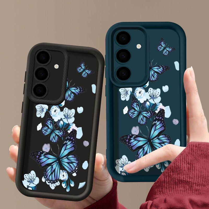 Blue Butterfly TPU Case For Samsung Galaxy A56 A17 A36 A26 A55 A16 A15 A35 A25 A54 5G S25 Edge S22 S23 Ultra S24 FE Phone Cover
