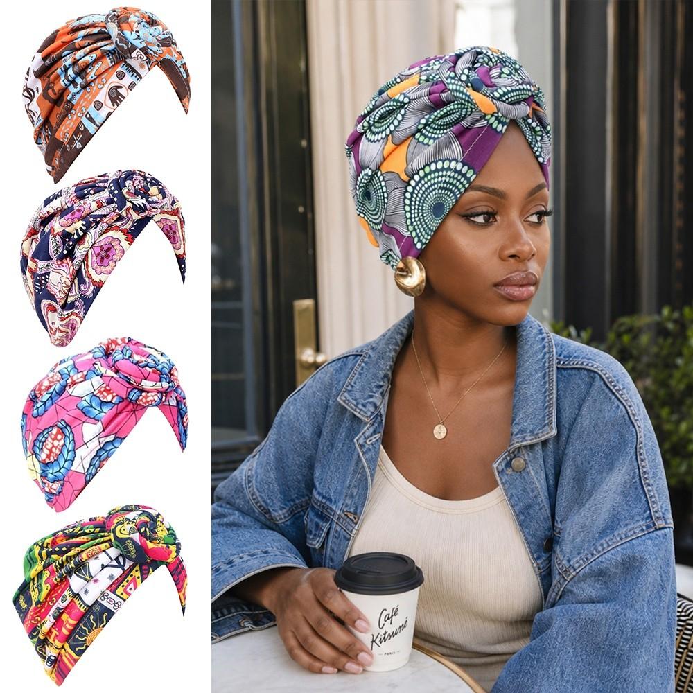 Knotted Style Twist Knot Turban Hat Pleated Floral Head Wrap Islamic Headband Women Headwear