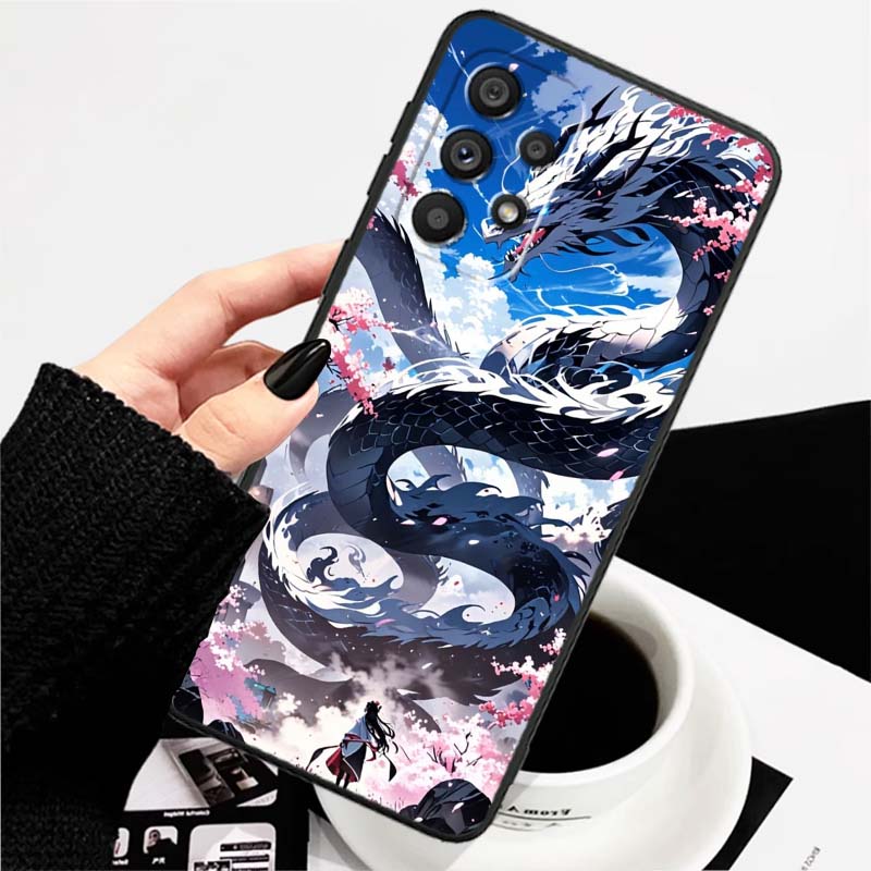 Anime Dragon Design For Samsung A73 A72 A71 A55 A54 A53 A52 A51 A13 A22 A16 A15 A12 A14 A26 A07 5G Black Phone Case
