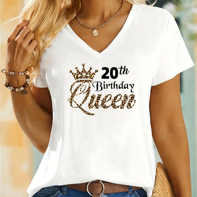 Queen 45th Birthday Leopard Print Women Tshirts Queen Birthday Party Essential Classic Tops 45th Birthday Gift Summer Tshirts