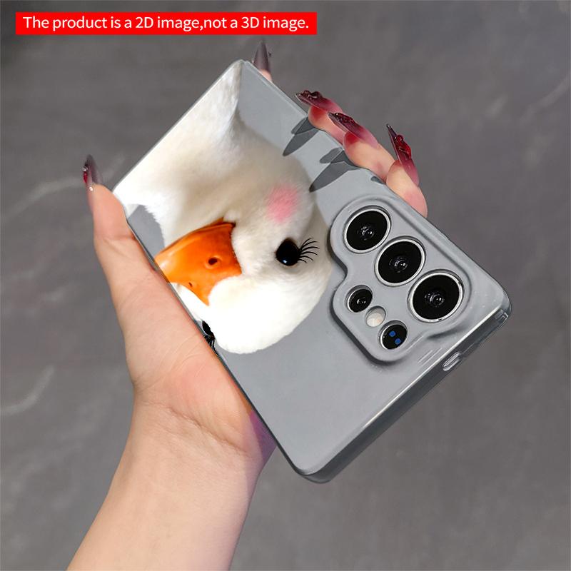 2DFlat Samsung phone case Cute White Duck with Lashes and Rosy Cheeks Applicable to Galaxy S22 S23 S24 S25ULTRA S26 A12 A13 A14 A15 A16