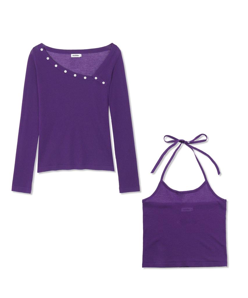 Michikoleondeonkosino Off-Shoulder Sleeveless Knit Set Purple