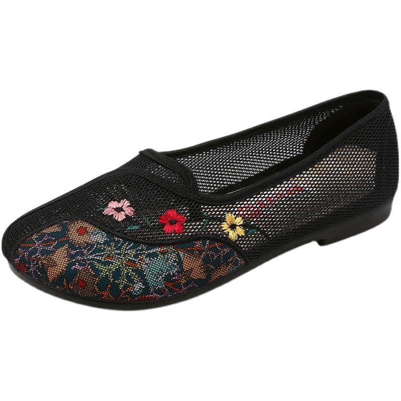 Cloth Shoes Women's Summer Mesh Embroidered Breathable Sandals Soft Soled Non Slip Shoes