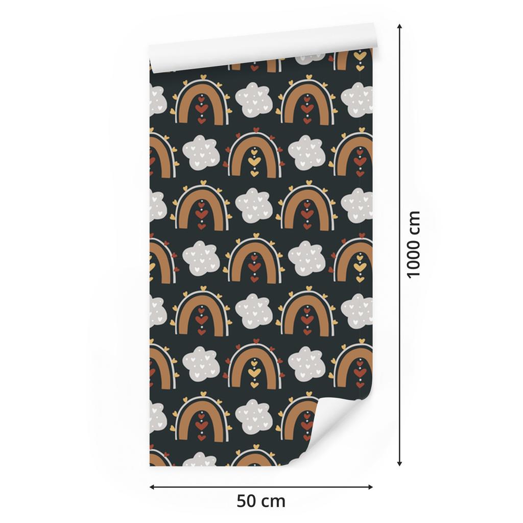 Rainbows and Butterflies Boho Wallpaper Turquoise, Graphite and Brown 50x1000