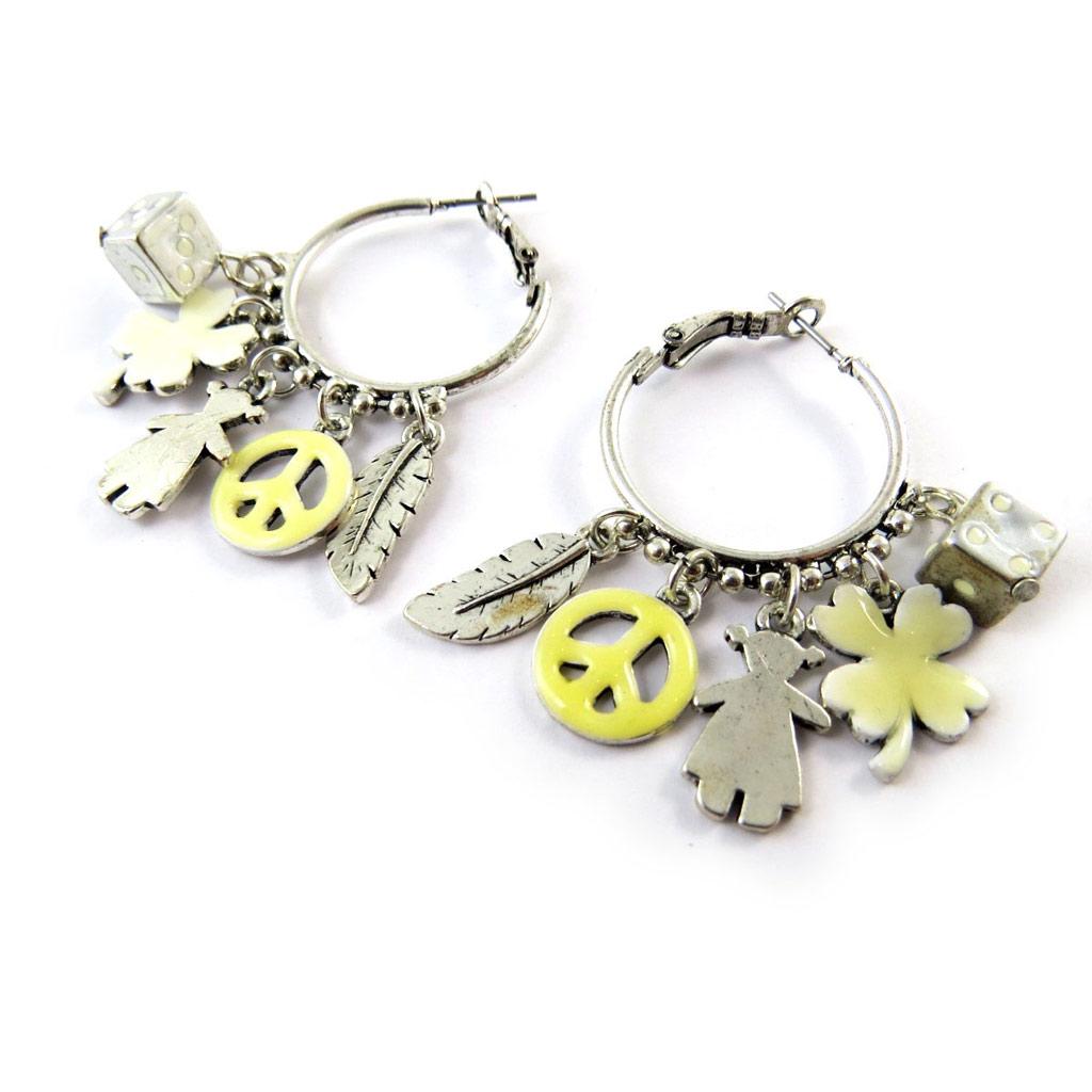 NOA [G0474] - Silver Yellow 'Emilie' Designer Hoop Earrings