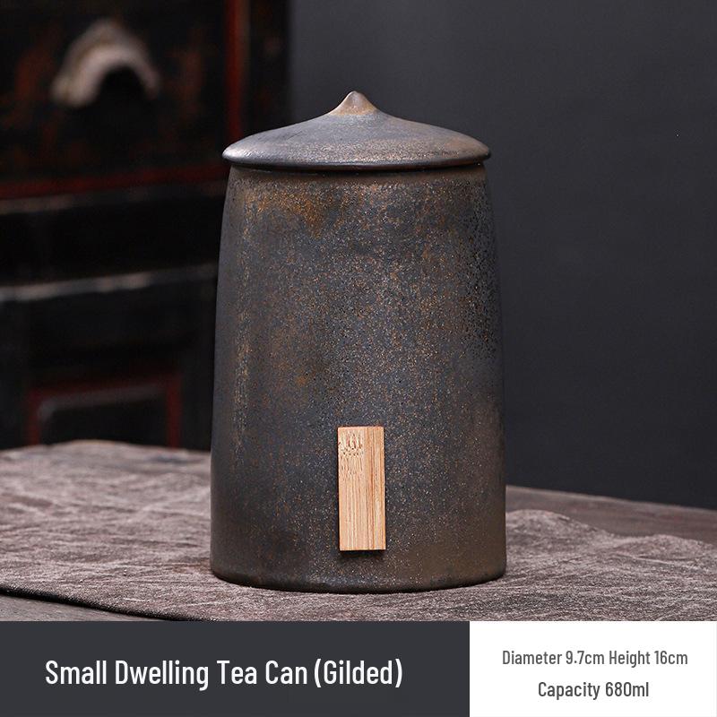Gilded Ceramic Tea Canister: Moisture-Proof Retro Storage for Pu'er Tea - High-Grade Souvenir Box